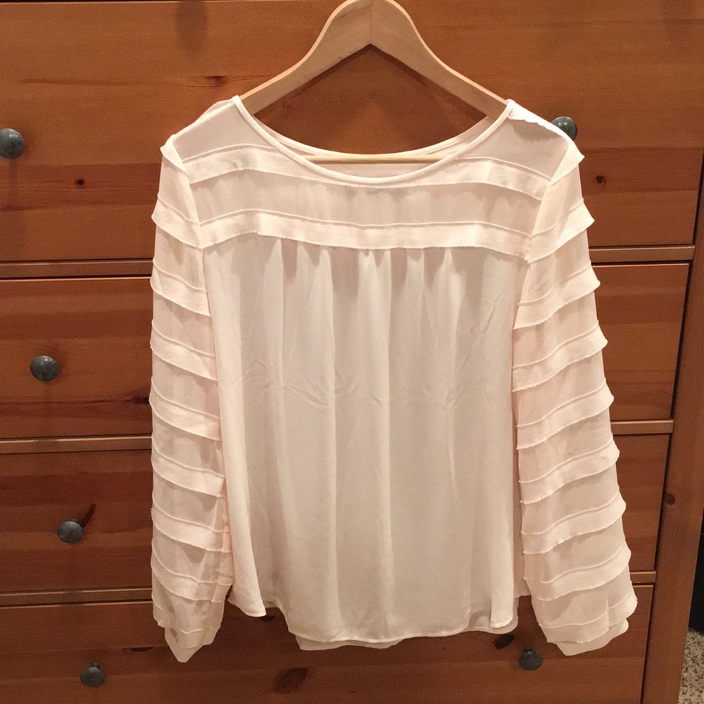 LOFT cream long sleeve blouse with sheer sleeves
